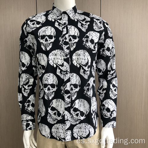 Camisa de manga larga estampada 100% algodón para hombre